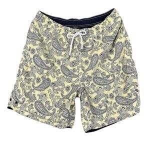 Tailor Vintage Shorts Mens Medium Yellow Black Paisley Swim Trunk Beach Surf Y2K